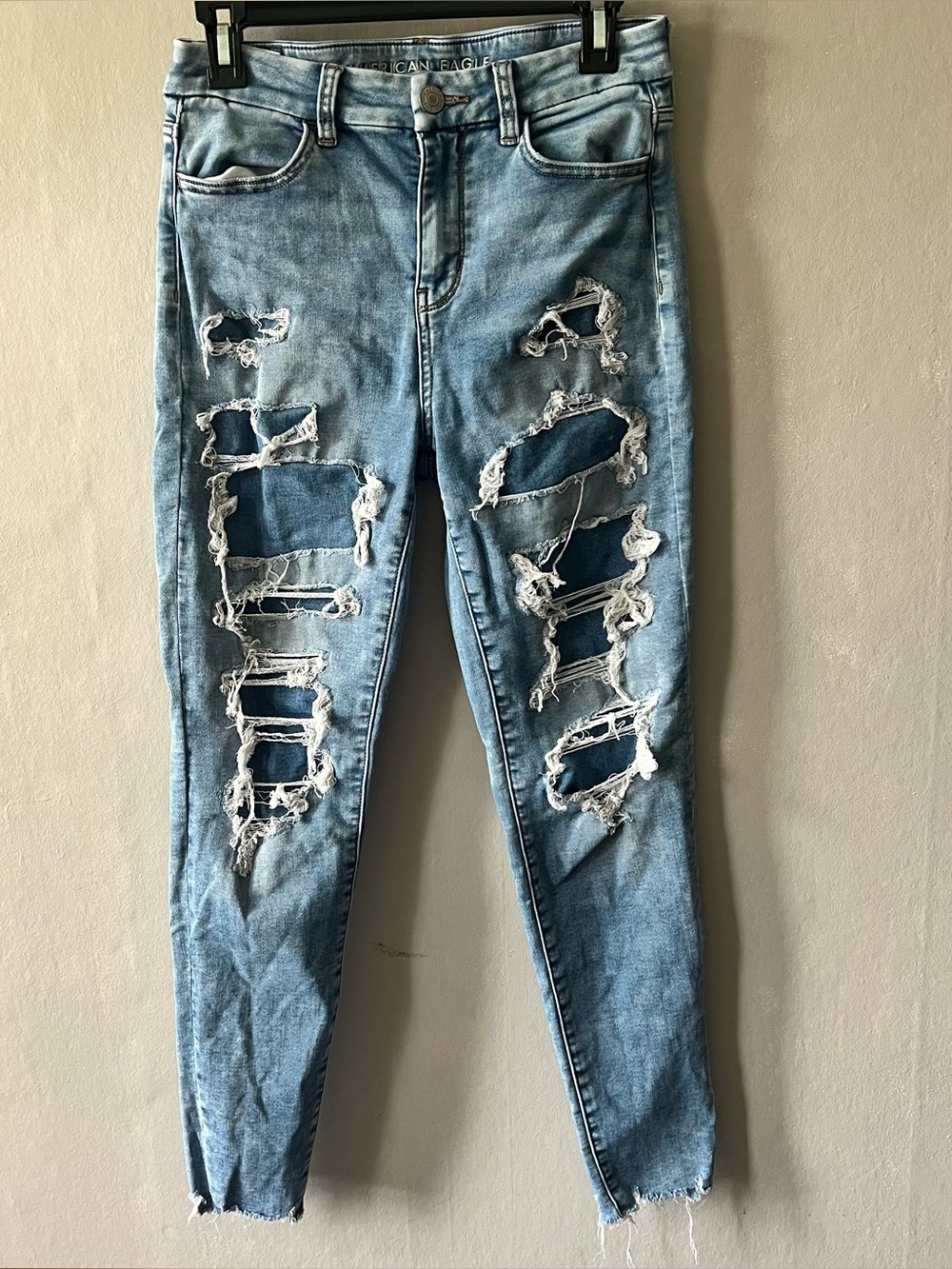 American Eagle Distressed Patched Hi Rise Jeggings Size 4